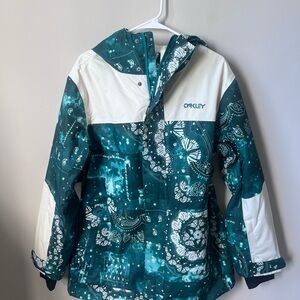 OAKLEY snowboard teal and White Patterned Jacket